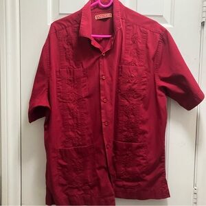 The Havanera Co. Men's L Red Guayabera Cuban Casual Button Down Shirt